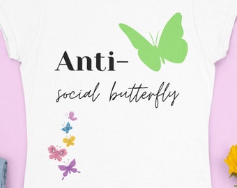 Antisociale vlinder t-shirts, Mariposa vlinder top, Anti-sociale tumblr T-shirts, Sociale angst grafische T-shirts, Homebody grappige tshirts, T-shirt