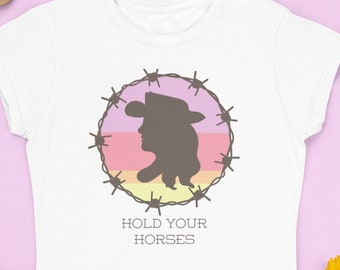 Houd je paarden cowgirl grafische T-shirts, Cowboy hoed t-shirts, Country western tshirts, Rodeo cowboys t-shirts, Zuidwestelijke zonsondergang top, Weerhaakdraad