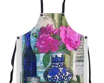 Roze pioenboeket damesschort, Mottahedeh chinoiserie vaas foodies, Zomerbloesem botanische print gastvrouw, Oosterse gember pot culinair