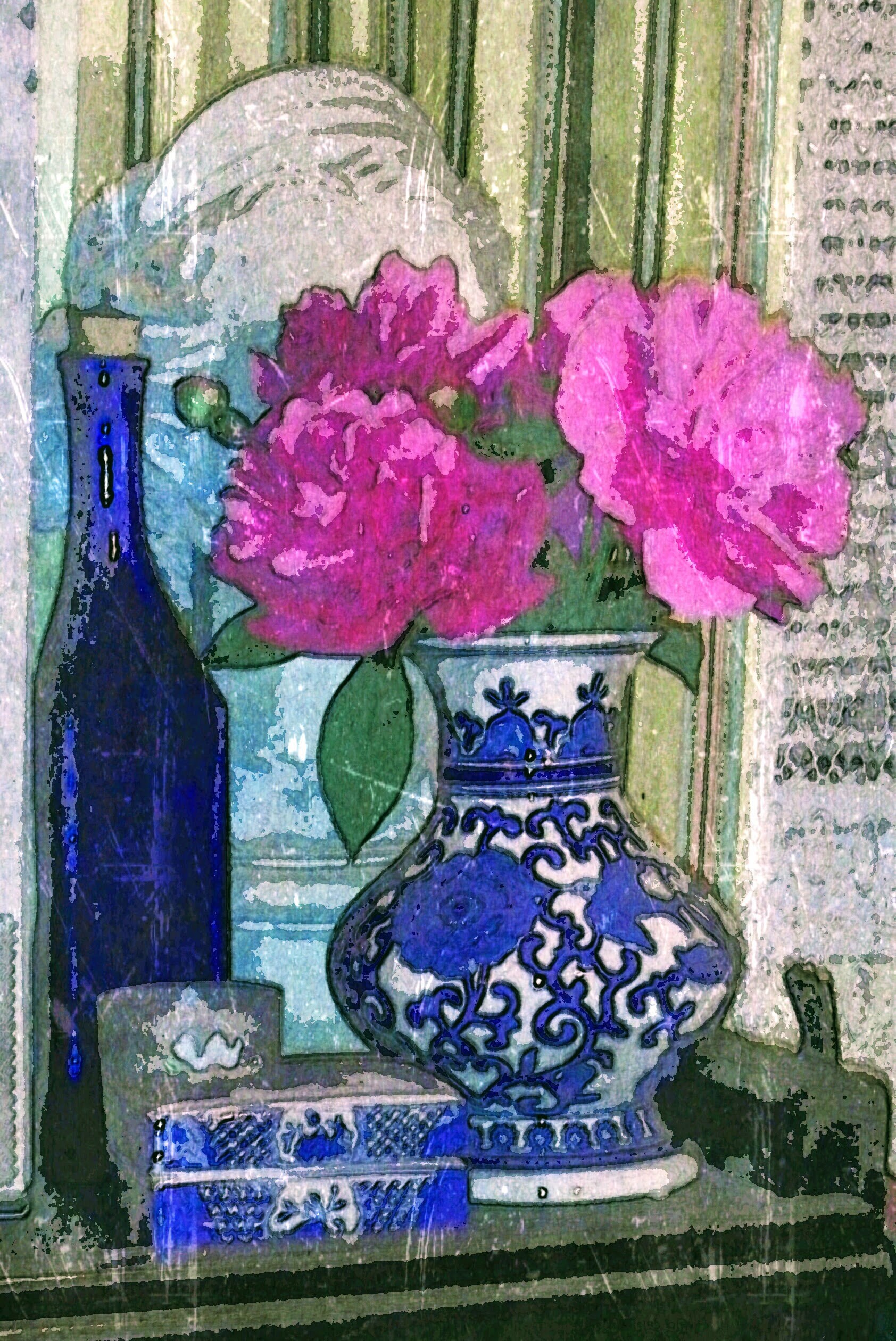 Pink Peony Bouquet Greeting Cards Boxed Set, Chinoiserie Vase 10 Pack ...