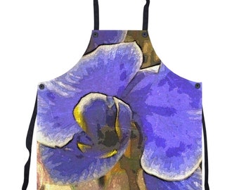 Blauwe orchidee plant dames schort, Zeldzame orchidee boeket gastvrouw schort, Zomerbloesem botanische print foodie, Bloem minnaar, Bloemen koken smock