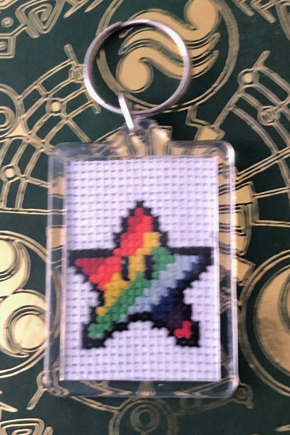 Super Mario Cross Stitch Keyring Rainbow Star Keyring Geek Etsy