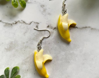 Banana Earrings, Resin Earrings, Fruit Jewelry, Funky Jewelry