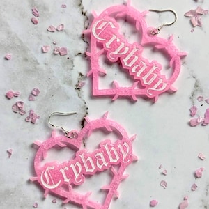 Barbed Wire Heart Earrings, Pastel Pink Jewelry, Pastel Goth Accessories, Resin Earrings,
