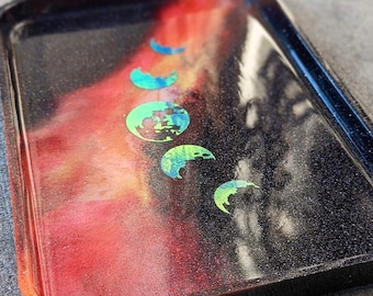 Galaxy Rolling Tray, Nebula Rolling tray, Resin Rolling Tray, Holographic Moon Tray