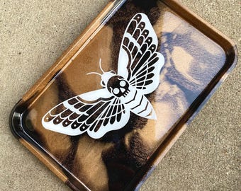 Gold and Black Death Moth Resin Rolling Tray, Glitter Rolling Tray, Stoner gifts, Smoking Accessories, Cannabis Gifts