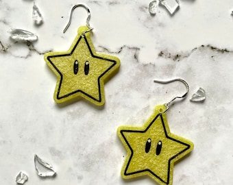 Power Star Earrings, Video Game Resin Dangles