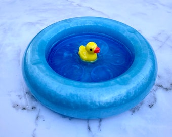 Hand Poured Resin Ashtray - Rubber Duck Decor, Light Blue