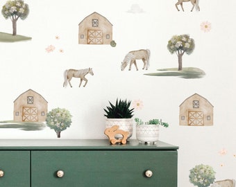 Horse Wall Decals, Horse Meadow Flower Wall Decals,  Flower Decals, Farm Wall Decals, Horse Wall Stickers, Muted Decals, Pony, Equestrian,