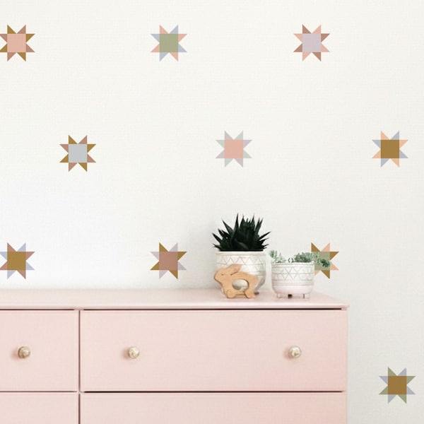 Quilt Barn Star Wall Decals. Quilt Block Farm Decals for Girls Nursery, Quilt Wall Stickers, patchwork, Cottagecore Decals, Girls Room