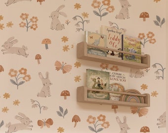 Meadow Bunnies Wall Decals, Forest Nursery, Bunny decal,Wildflower Wall Decals,Pastel Decals,Flower Wall Stickers, Muted Decals,Boho Nursery