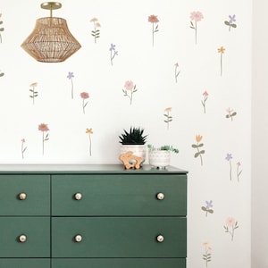 Stickers petites fleurs des prés, Stickers floraux bohèmes pour chambre de fille, Stickers muraux fleurs, Stickers chambre de bébé bohème, Stickers floraux, chambre de filles