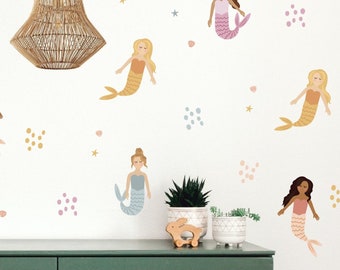 Mermaid Wall Decals, Mermaid Removable Wall Decals, Ocean Decals, Nursery Wall Decals, Fabric Decals for Girls Room, Mermaid Wall Art