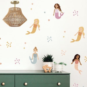 Mermaid Wall Decals, Mermaid Removable Wall Decals, Ocean Decals, Nursery Wall Decals, Fabric Decals for Girls Room, Mermaid Wall Art