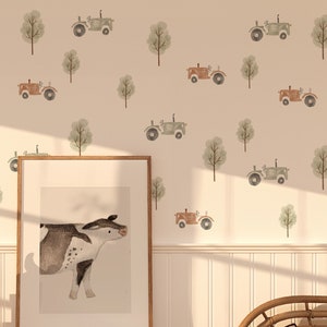 Vintage Tractor Nursery Wall Decals, Tractor Decals, Tractor Wall Stickers, Little Farmer Wall Decals, Watercolor Nursery Decals, Farmer