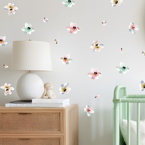 Stickers fleurs aquarelles lumineuses, Stickers floraux bohèmes pour chambre de chambre de filles, Stickers muraux fleurs, Stickers chambre de bébé filles, Stickers floraux, chambre de filles