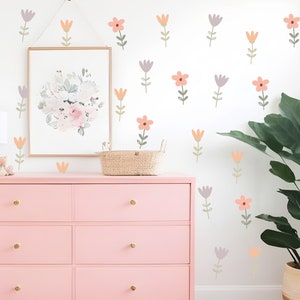 Stickers muraux en tissu fleurs sauvages, Stickers floraux bohème pastel pour chambre de fille, Stickers muraux fleurs, Stickers chambre de bébé, Stickers floraux, chambre de filles