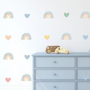 Watercolor Rainbow Wall Sticker, Watercolour Rainbow Wall Decal, Removable Fabric Wall Sticker, Heart Decals, Nursery Decor
