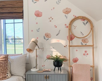 Watercolor Flower Wall Decal, Flower Wall Sticker, Poppy Flower, Boho Nursery Stickers, Girls Nursery Decor, Baby Girl Nursery, Girls Room