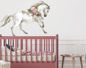 Galloping Horse Decal- Floral horse decal, flower decal, horse wall sticker, horse decal, unicorn decal, whimsical wall decal, boho decal