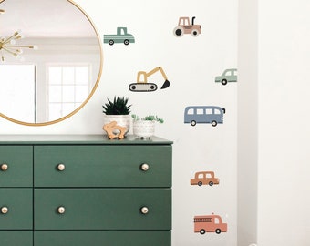 Pastel Vehicle Wall Decals, construction Wall Decals, Car Wall Decals, Transportation Decals, Village, Tractor, Bus, Car Wall Decal