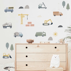 Pastel Vehicle Wall Decals, construction Wall Decals, Car Wall Decals, Transportation Decals, Village, Tractor, Bus, Car Wall Decal