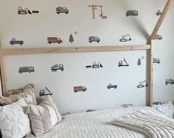 Pastel Transportation Vehicle Wall Decals, Construction Truck Wall Decals, Car Wall Decals, Village, Tractor, Bus, Car Wall Decal, Boho Boys