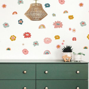 Garden Flower Garden Wall Decals, Pink Floral Wall Decals, Rainbow Flower, Boho Nursery,  Flower Decals, Girls Nursery, Baby Girl Nursery