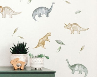 Dinosaur Wall Decals, Watercolor Hand Drawn Dino Decals, Dinosaur Fabric Wall Stickers, T-Rex, Boy Nursery Decals, Dino Theme Room, Dinosaur