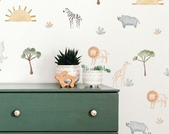 Safari Wall Decals, Safari Animal Decals, Lion, Tiger, Wildlife Decals, Jungle Africa Theme Wall Decals, Boy Watercolor Wall Decals, Jungle