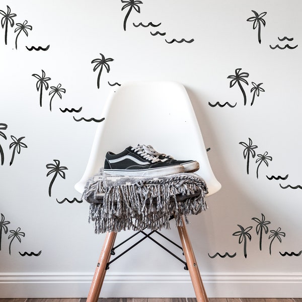 Wave Wall Decals, Palm Tree Decals, Surf Decals, Boys room decals, Ocean Decals, Nursery wall decals, Wave wall stickers, Boho Beach decal