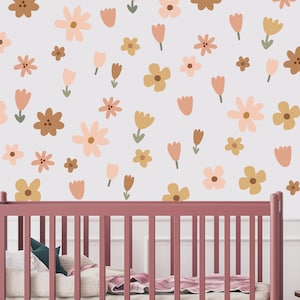 Wildflower Meadow Fabric Wall Decals, Boho Floral Decals for Girls Nursery, Flower Wall Stickers, Boho Nursery Decals, Floral Decals