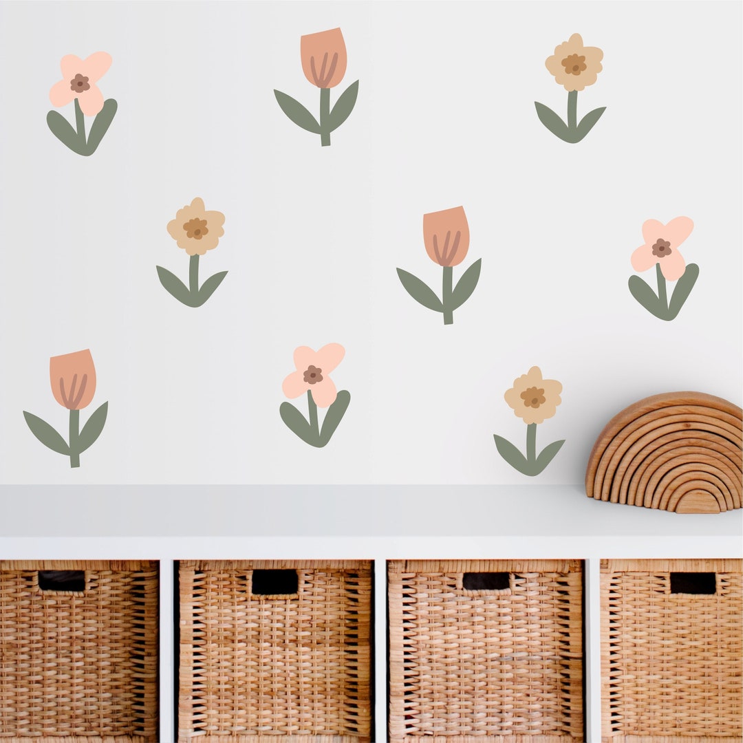 Flower Fabric Wall Decals, Boho Flower Decals for Girls Nursery, Daisy