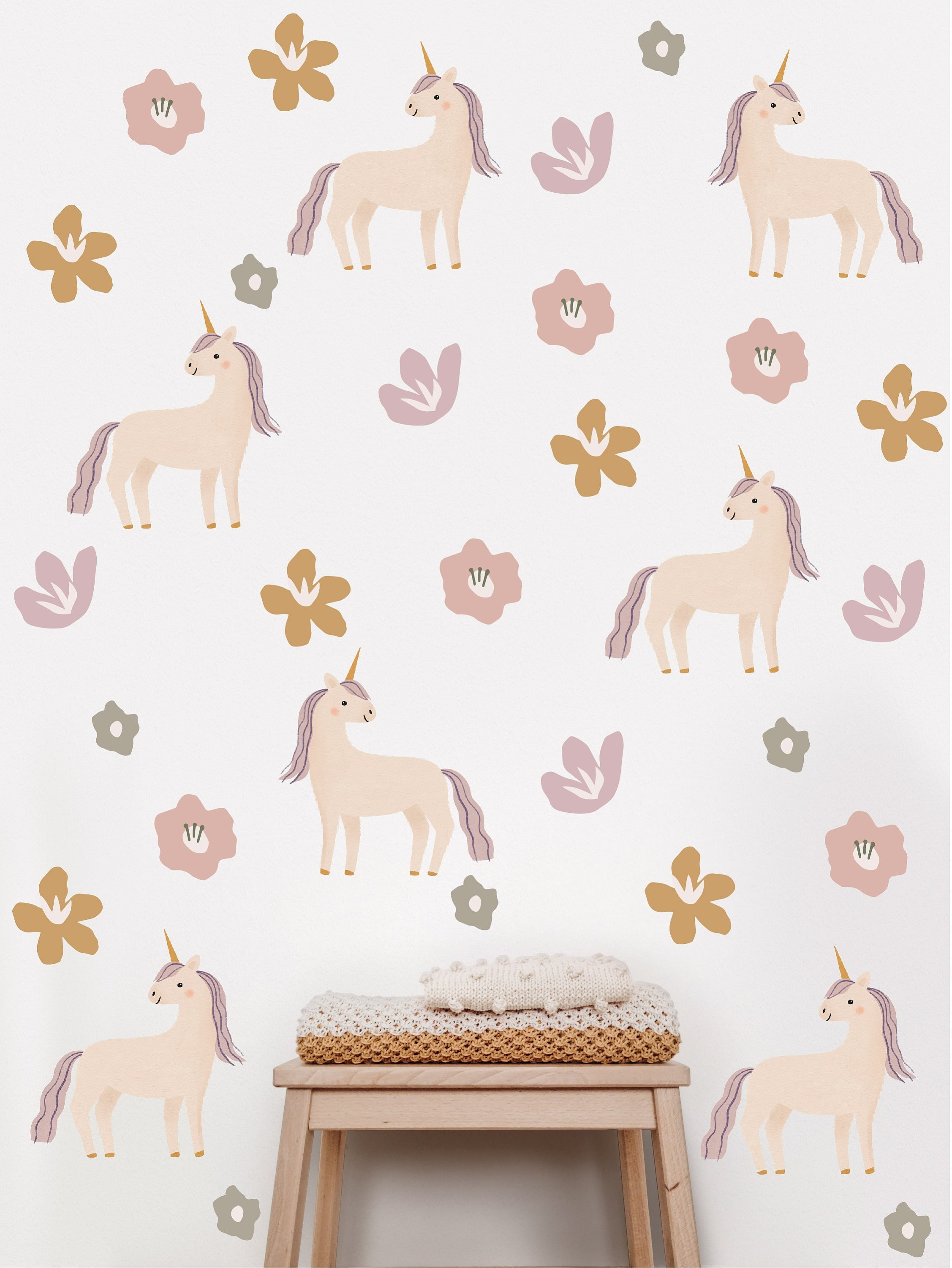 Unicorn Wall Decals, Unicorn Decals, Flower Decals, Wild flower Decals, Unicorn Wall Decor, Unicorn Wall Sticker, Horse Wall Decals, flowers