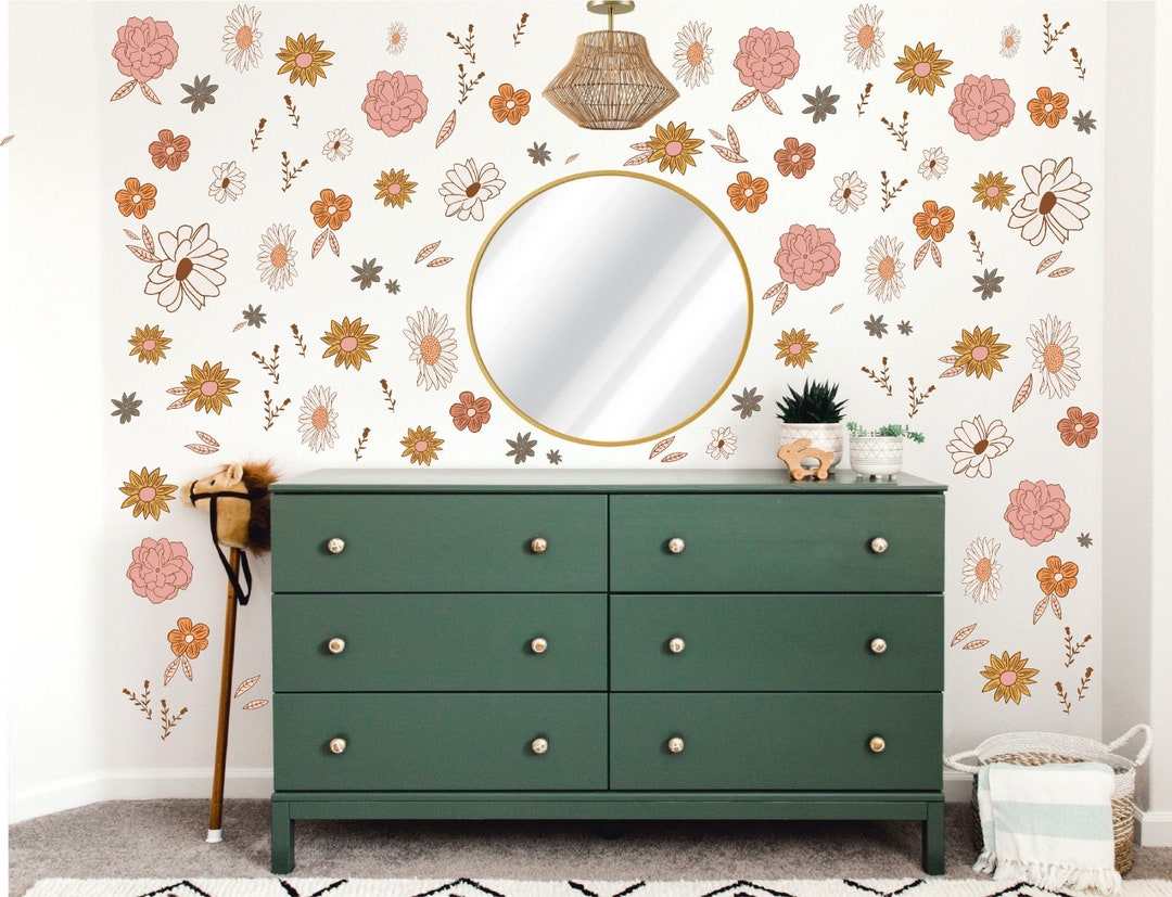 Wildflower Fabric Wall Decals, Boho Flower Decals for Girls Nursery ...