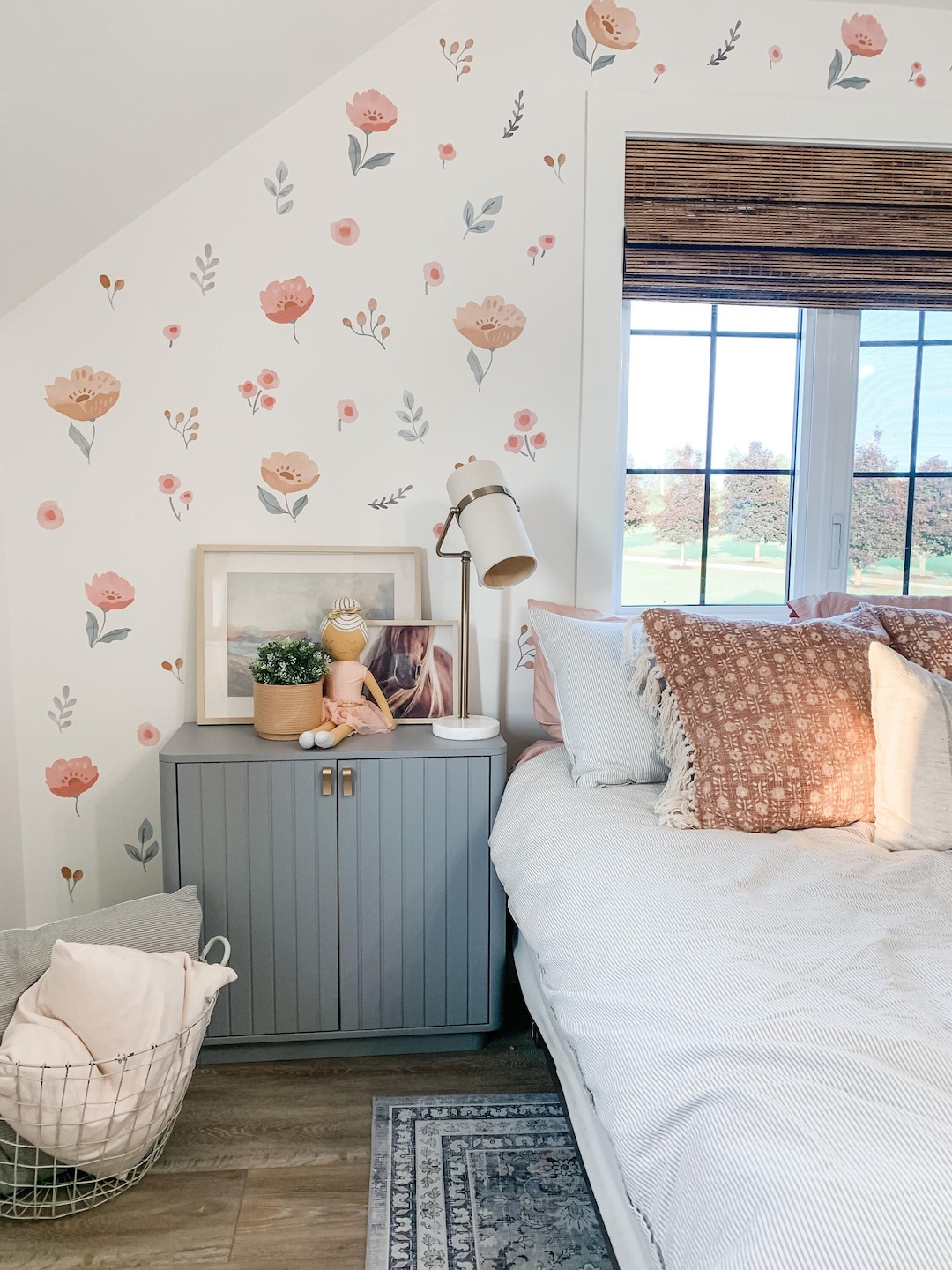 Watercolor Flower Wall Decal, Flower Wall Sticker, Poppy Flower, Boho