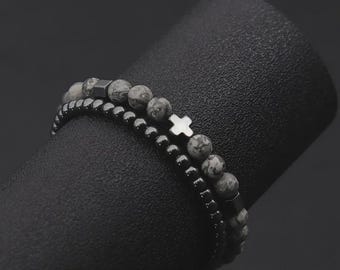 Handmade Tiger Eye & Hematite Beaded Bracelet Set  Unisex Minimalist Jewelry