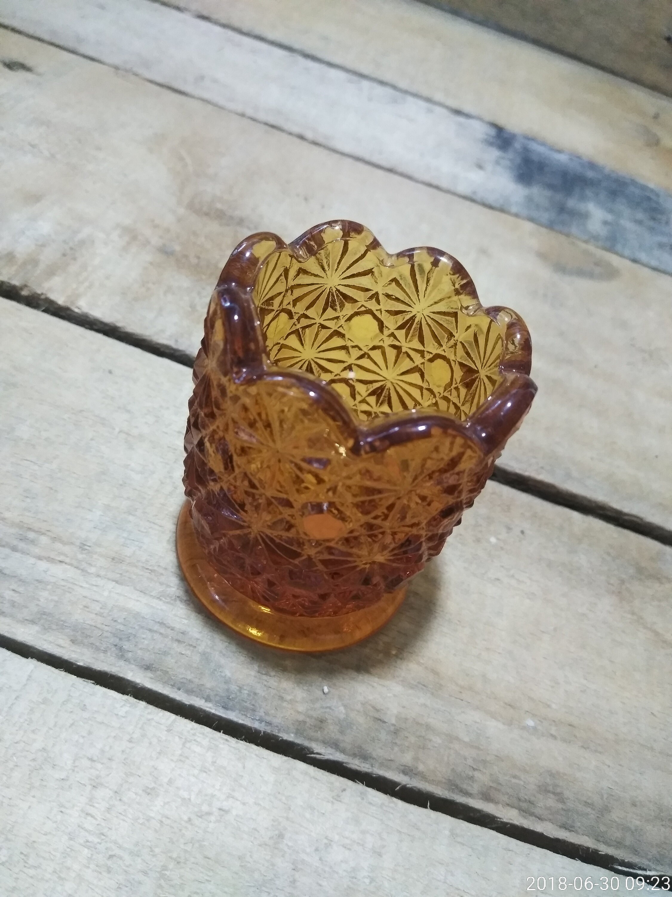 VIntage Amber Glass Daisy and Button Toothpick Holder L.E. Etsy