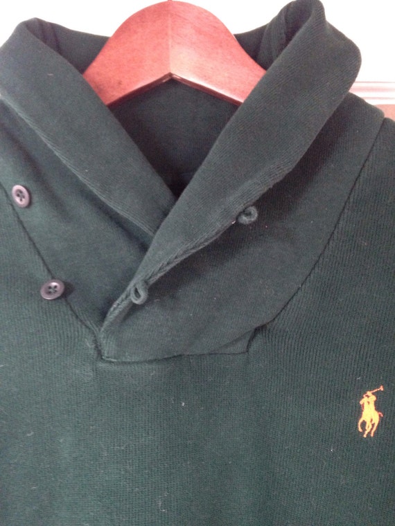 Green Rollneck Crew Sweater With Orange Ralph Lauren Polo Logo, XL/L 