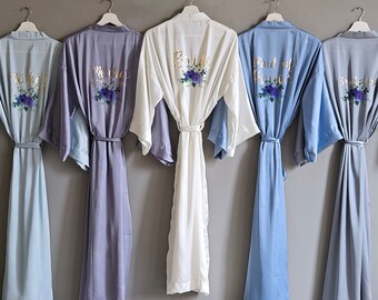 Bridesmaid robes in silk satin Dusty Blue Ice silver lavender Long personalized robes for women Mother of the Groom & Bride Bridesmaid gifts