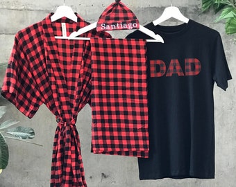 Buffalo Plaid. Matching robe and swaddle set  or. Comfortable cotton fabric for mom and Her. Matching dad and family t-shirts.