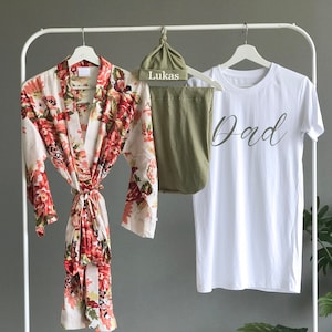 Matching Maternity delivery gown robe and swaddle set Boy or Girl outfits with baby blanket dad shirt Mommy and me outfits Christmas gifts