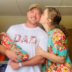 Mint Floral Mommy and me matching robe and swaddle set. Dad shirt. Maternity robe. Baby swaddle. Maternity outfits. Baby shower gift.