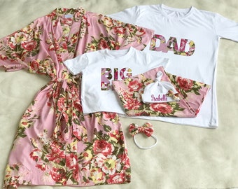 Maternity robe and swaddle set, mommy and me outfits hospital, matching dad shirt, expecting mom gift, soft comfortable durable lightweight.