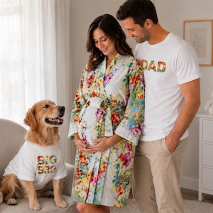 White Maternity Dress with Matching Dad shirt Couple lounge and sleepwear.