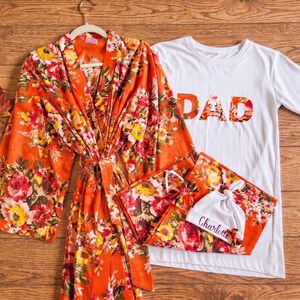 Orange Maternity Dress with Matching Dad shirt Couple lounge and sleepwear.
