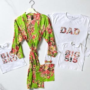 Matching Floral Robe, Swaddle, Bow & Dad Shirt Set: Cotton Family Outfits