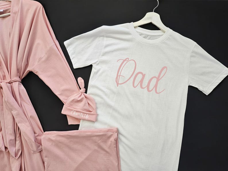 Matching Family Hospital Outfit: Maternity Robe, Swaddle Set & Personalized Hat image 9