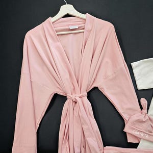 Matching Family Hospital Outfit: Maternity Robe, Swaddle Set & Personalized Hat image 10