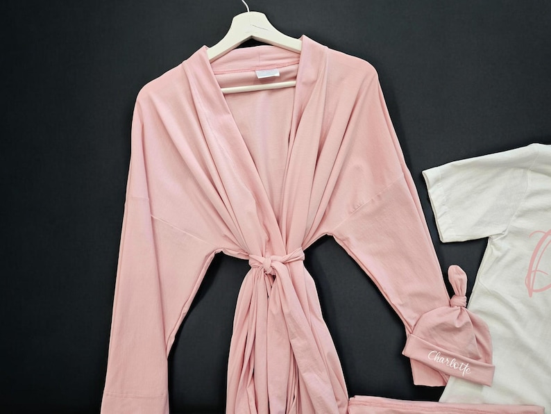 Matching Family Hospital Outfit: Maternity Robe, Swaddle Set & Personalized Hat image 10
